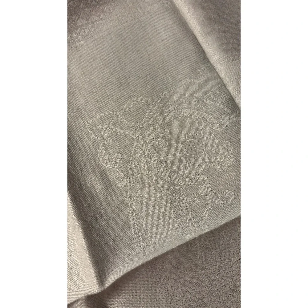 Vintage White Damask Napkins Hemstitched Fleur de Lis European Linen Set of 6